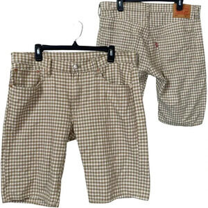 Levi's 504 Men's Size 36 10" Standard Straight Leg Plaid Denim Shorts Tan White